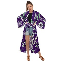 Floral Blue Pattern Maxi Kimono