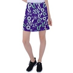 Floral Blue Pattern Tennis Skirt by MintanArt