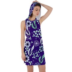 Floral Blue Pattern Racer Back Hoodie Dress by MintanArt