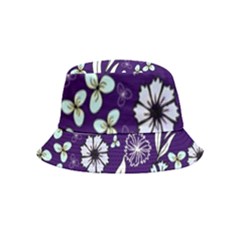 Floral Blue Pattern Inside Out Bucket Hat (kids) by MintanArt