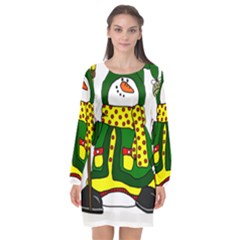 Christmas Snowman  Long Sleeve Chiffon Shift Dress  by IIPhotographyAndDesigns