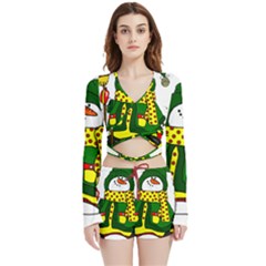Christmas Snowman  Velvet Wrap Crop Top And Shorts Set by IIPhotographyAndDesigns