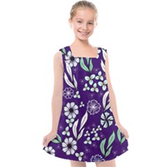 Floral Blue Pattern  Kids  Cross Back Dress by MintanArt