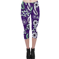 Floral Blue Pattern  Capri Leggings  by MintanArt