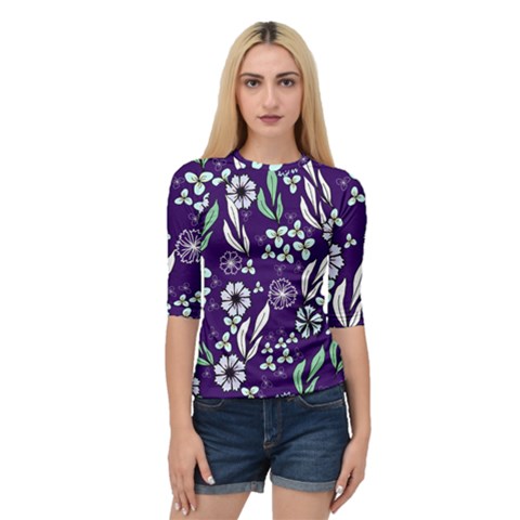 Floral Blue Pattern  Quarter Sleeve Raglan Tee by MintanArt