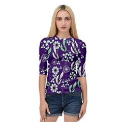 Floral Blue Pattern  Quarter Sleeve Raglan Tee