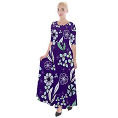Floral Blue Pattern  Half Sleeves Maxi Dress by MintanArt
