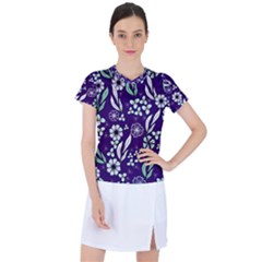 Floral Blue Pattern  Women s Sports Top