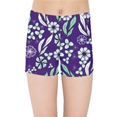 Floral Blue Pattern  Kids  Sports Shorts by MintanArt