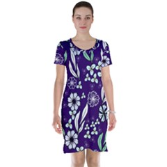 Floral Blue Pattern  Short Sleeve Nightdress by MintanArt