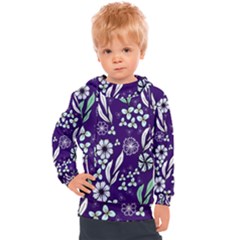 Floral Blue Pattern  Kids  Hooded Pullover by MintanArt