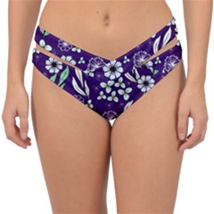 Floral Blue Pattern  Double Strap Halter Bikini Bottom by MintanArt