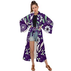 Floral Blue Pattern  Maxi Kimono by MintanArt