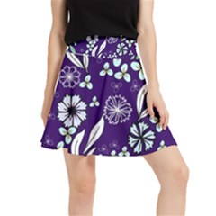 Floral Blue Pattern  Waistband Skirt by MintanArt