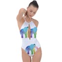 Illustrations Elephant Colorful Pachyderm Plunge Cut Halter Swimsuit View1