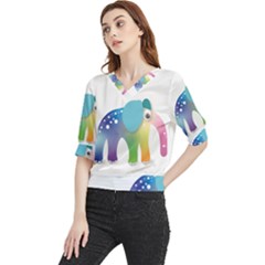 Illustrations Elephant Colorful Pachyderm Quarter Sleeve Blouse