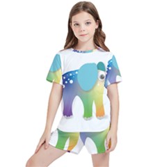 Illustrations Elephant Colorful Pachyderm Kids  Tee And Sports Shorts Set by HermanTelo