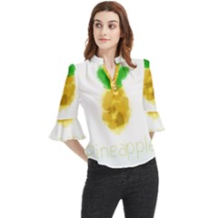 Pineapple Fruit Watercolor Painted Loose Horn Sleeve Chiffon Blouse