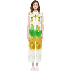 Pineapple Fruit Watercolor Painted Women s Frill Top Jumpsuit