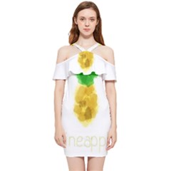 Pineapple Fruit Watercolor Painted Shoulder Frill Bodycon Summer Dress