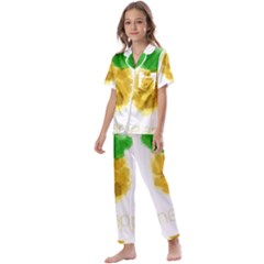 Pineapple Fruit Watercolor Painted Kids  Satin Short Sleeve Pajamas Set