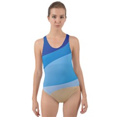 Illustrations Waves Line Rainbow Cut-out Back One Piece Swimsuit