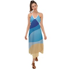 Illustrations Waves Line Rainbow Halter Tie Back Dress 