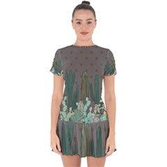 Cactus Plant Green Nature Cacti Drop Hem Mini Chiffon Dress