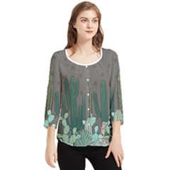 Cactus Plant Green Nature Cacti Chiffon Quarter Sleeve Blouse by Mariart