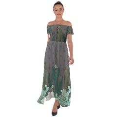 Cactus Plant Green Nature Cacti Off Shoulder Open Front Chiffon Dress by Mariart