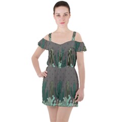 Cactus Plant Green Nature Cacti Ruffle Cut Out Chiffon Playsuit