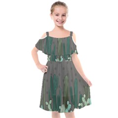 Cactus Plant Green Nature Cacti Kids  Cut Out Shoulders Chiffon Dress