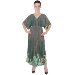 Cactus Plant Green Nature Cacti V-neck Boho Style Maxi Dress by Mariart