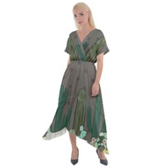 Cactus Plant Green Nature Cacti Cross Front Sharkbite Hem Maxi Dress by Mariart