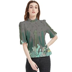 Cactus Plant Green Nature Cacti Frill Neck Blouse
