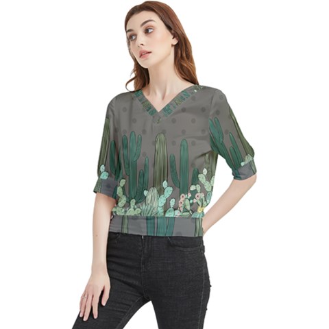 Cactus Plant Green Nature Cacti Quarter Sleeve Blouse by Mariart