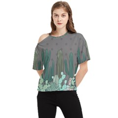 Cactus Plant Green Nature Cacti One Shoulder Cut Out Tee