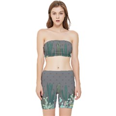 Cactus Plant Green Nature Cacti Stretch Shorts And Tube Top Set