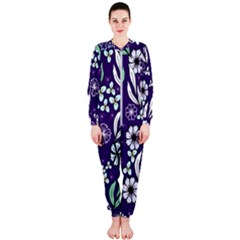 Floral Blue Pattern  Onepiece Jumpsuit (ladies)  by MintanArt