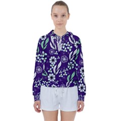 Floral Blue Pattern  Women s Tie Up Sweat