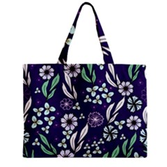 Floral Blue Pattern  Zipper Mini Tote Bag
