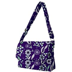 Floral Blue Pattern  Full Print Messenger Bag (l) by MintanArt