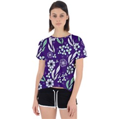 Floral Blue Pattern  Open Back Sport Tee