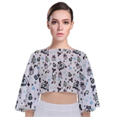 Winter story patern Tie Back Butterfly Sleeve Chiffon Top