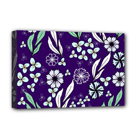 Floral Blue Pattern  Deluxe Canvas 18  X 12  (stretched) by MintanArt
