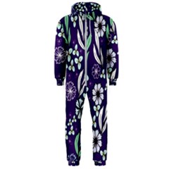 Floral Blue Pattern  Hooded Jumpsuit (men)  by MintanArt