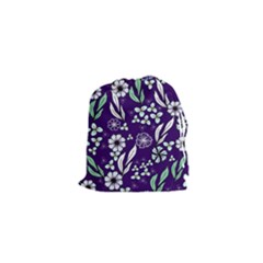 Floral Blue Pattern  Drawstring Pouch (xs) by MintanArt