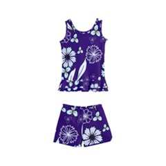 Floral Blue Pattern  Kids  Boyleg Swimsuit by MintanArt