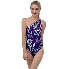 Floral Blue Pattern  To One Side Swimsuit by MintanArt