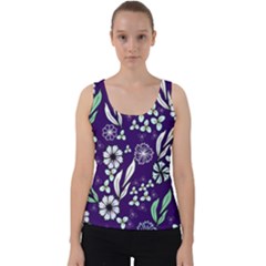 Floral Blue Pattern  Velvet Tank Top by MintanArt